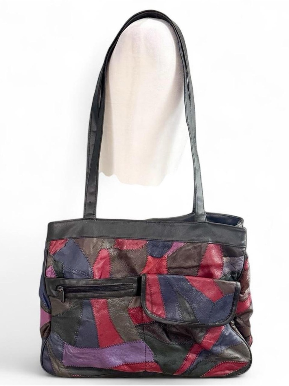 Vintage 1980s Tinder Multicolor Leather Patchwork Shoulder Bag Purse